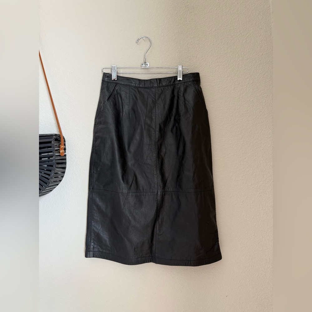 Vintage Silverleaf Black Leather Pencil Skirt, Size 12